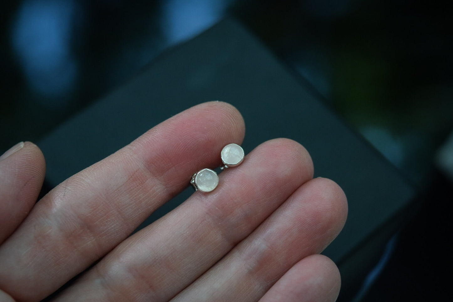 Rose Quartz Studs/ Sterling Silver/ Small 5mm Rose Quartz Earrings/ Rose Quartz Studs