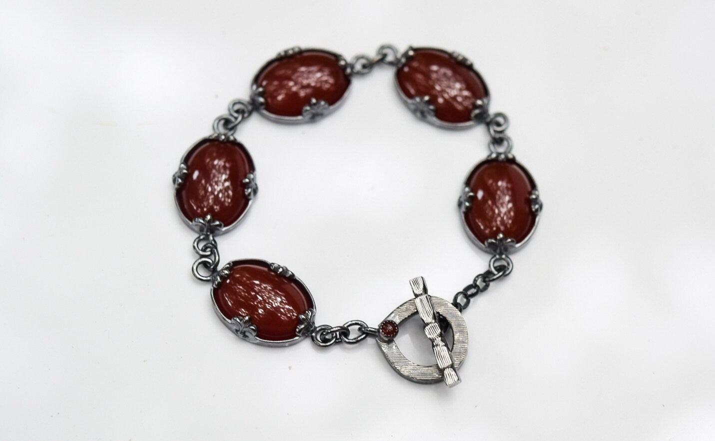 Carnelian Bracelet/ Sterling Silver/ Oxidized Silver