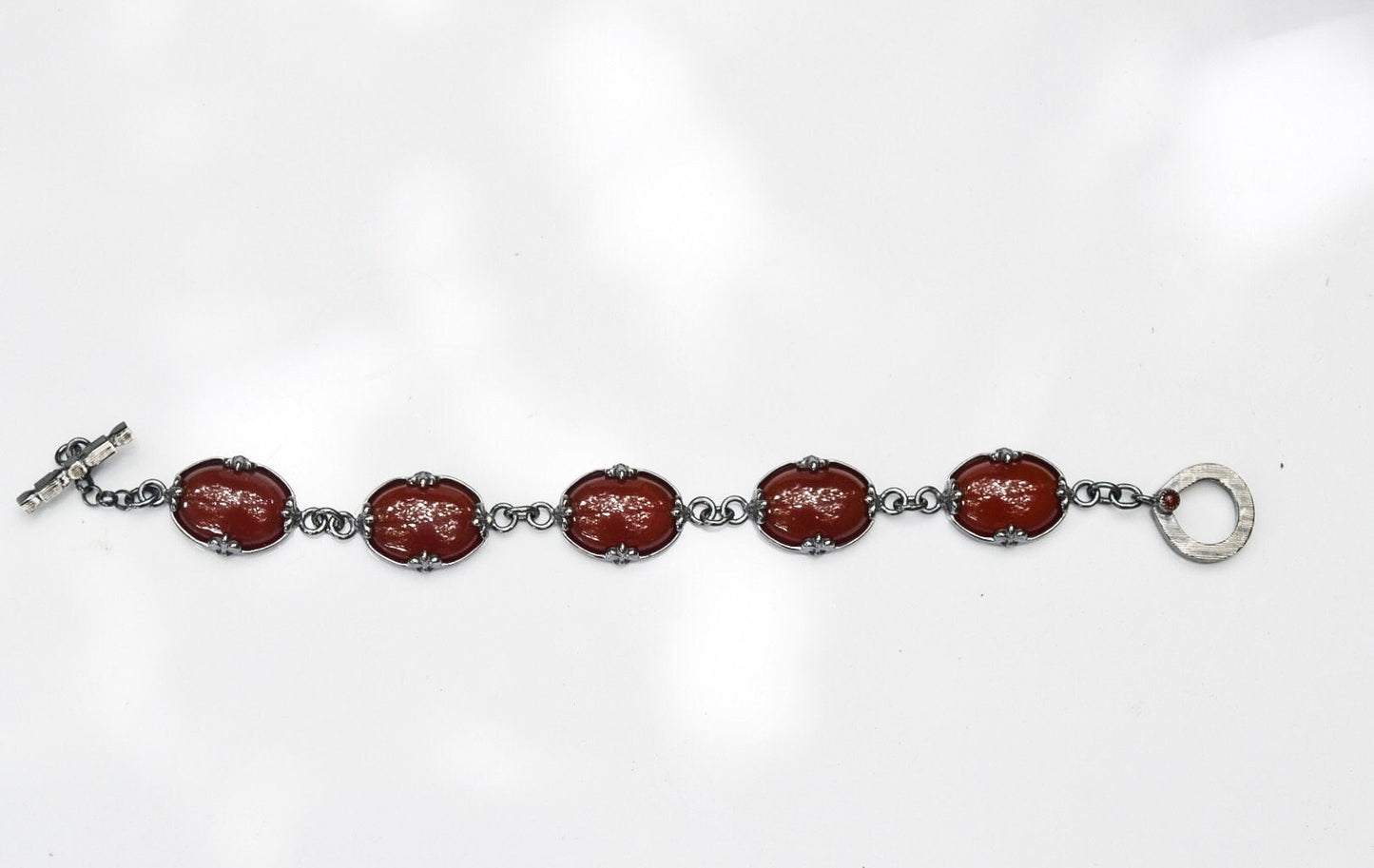 Carnelian Bracelet/ Sterling Silver/ Oxidized Silver