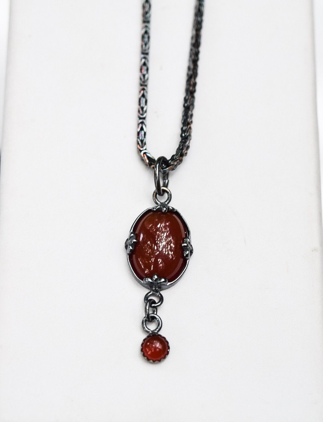 Carnelian Necklace/ Sterling Silver/ Oxidized Silver