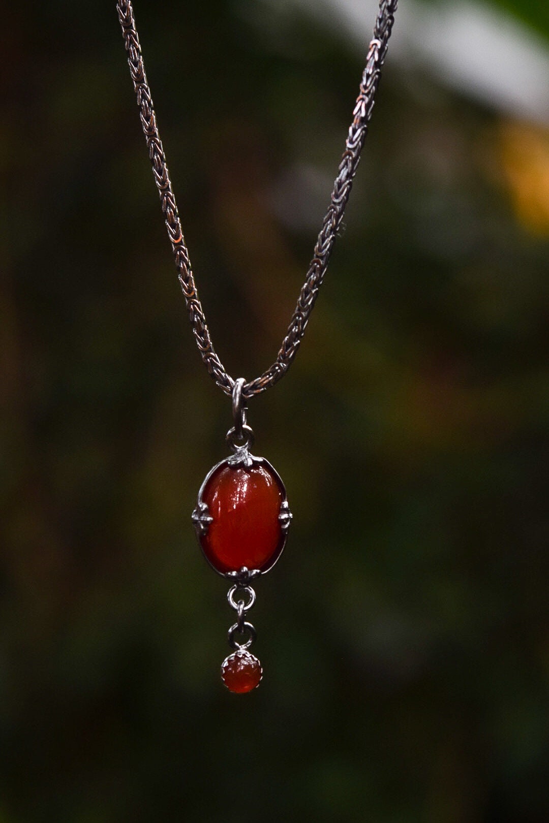 Carnelian Necklace/ Sterling Silver/ Oxidized Silver