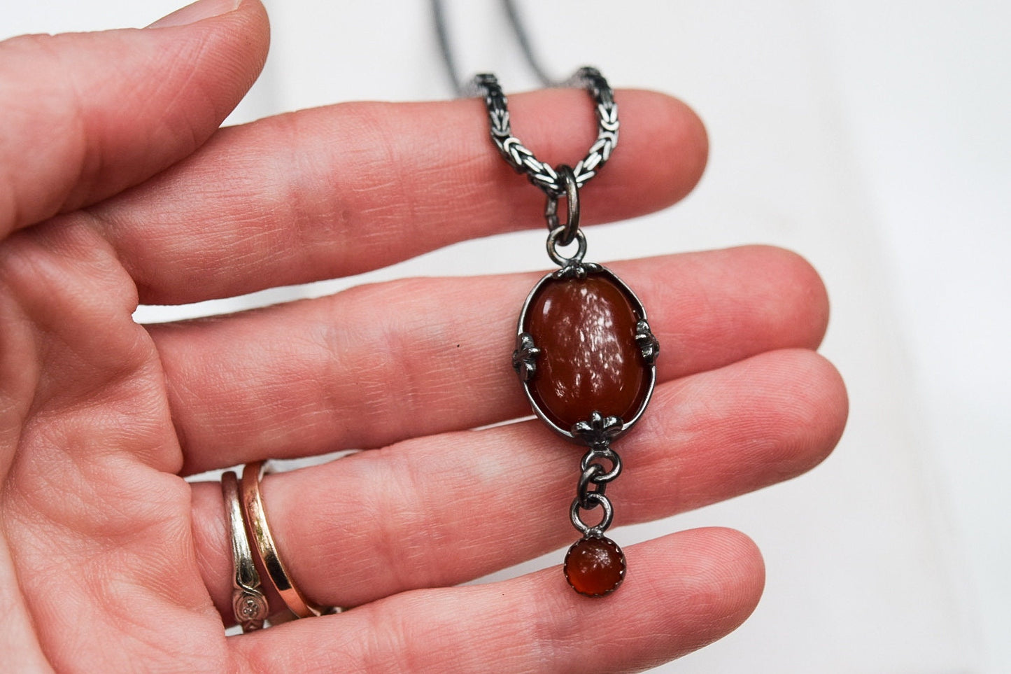 Carnelian Necklace/ Sterling Silver/ Oxidized Silver
