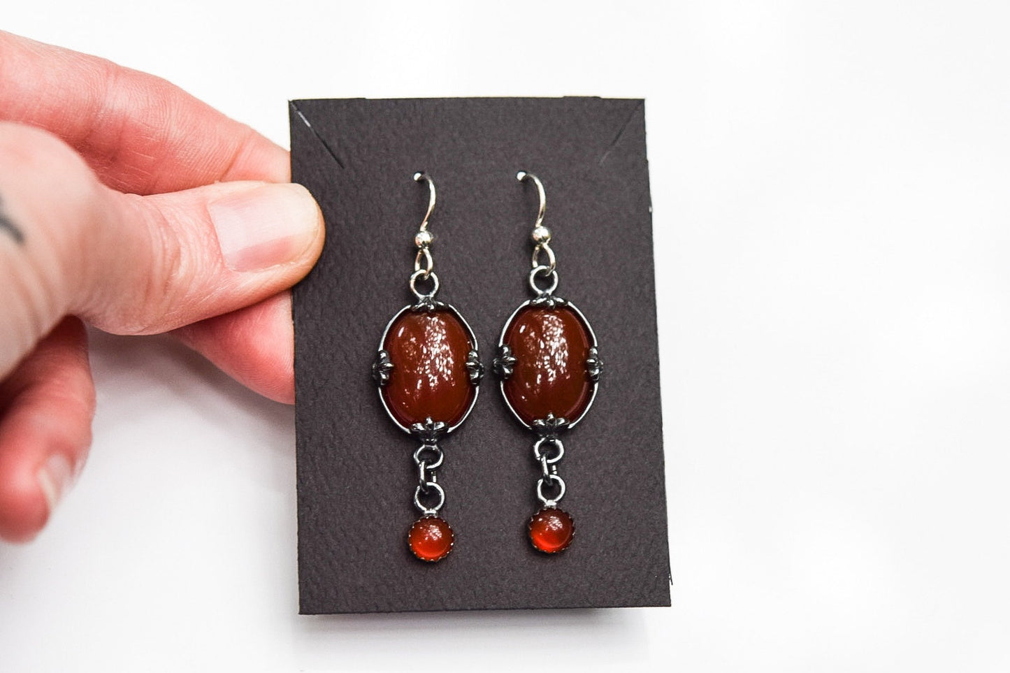 Carnelian Earrings/ Oxidized Sterling Silver
