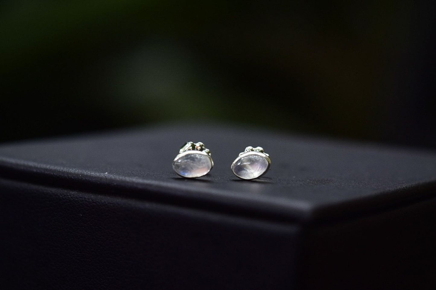 Oval Rainbow Moonstone Earrings/ Sterling Silver/ Small Post Earrings