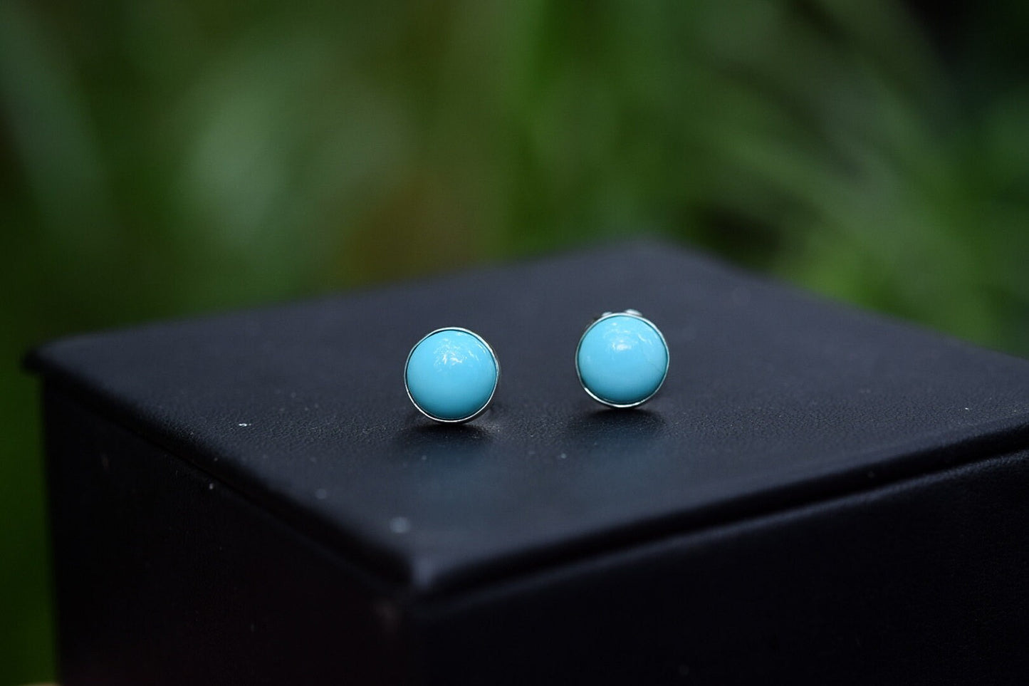 Medium Turquoise Earrings/ Sterling Silver/ Kingman Turquoise/ Turquoise Studs/ Turquoise Dangles/ 8mm