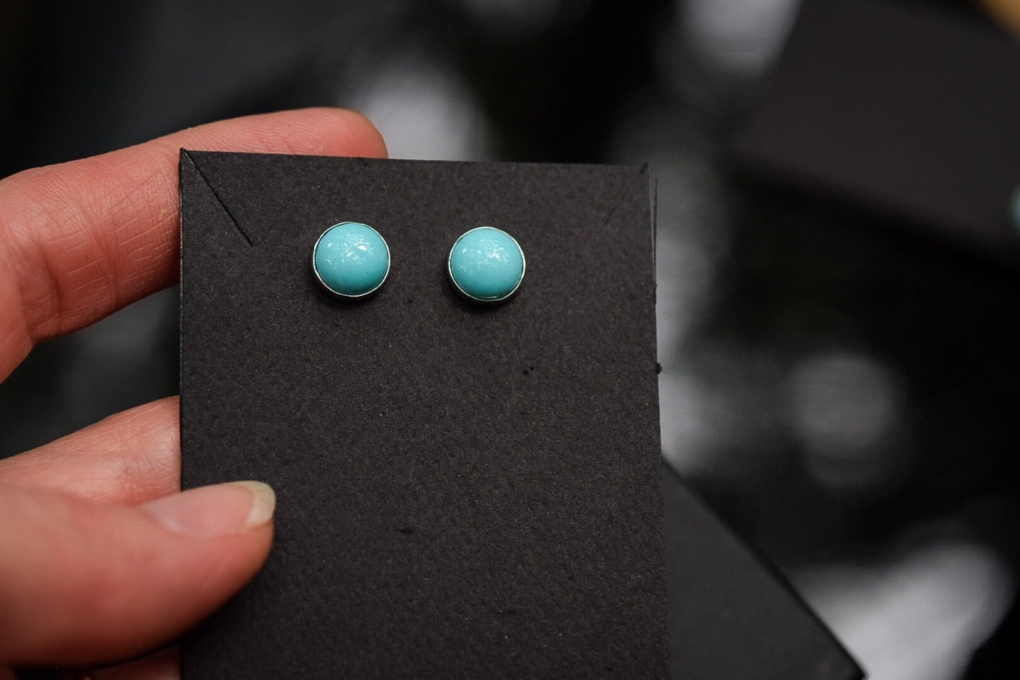 Medium Turquoise Earrings/ Sterling Silver/ Kingman Turquoise/ Turquoise Studs/ Turquoise Dangles/ 8mm