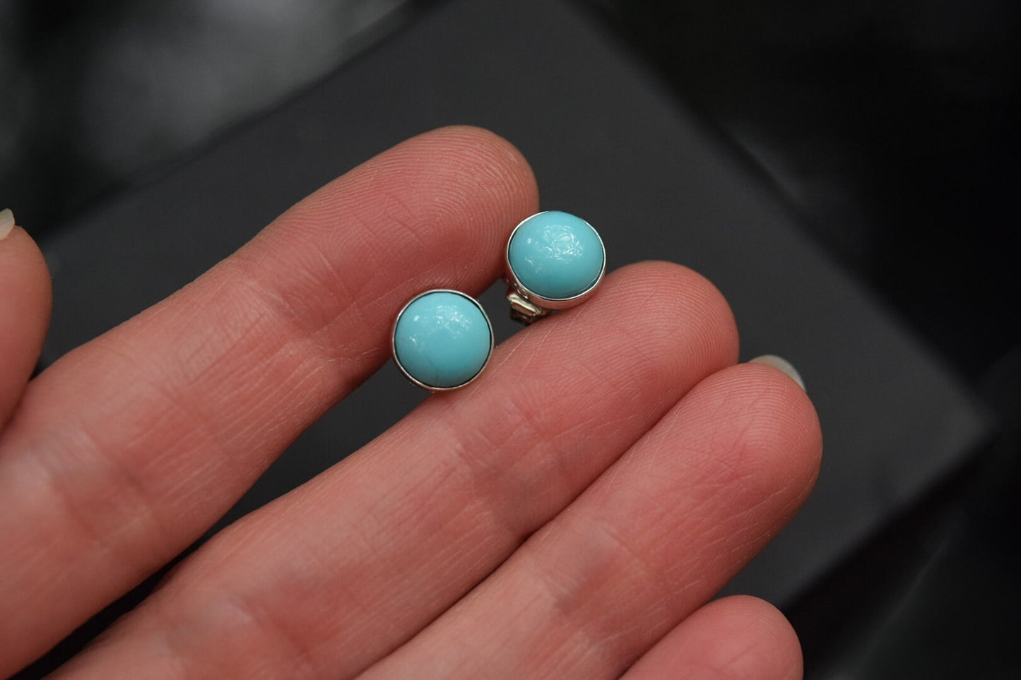 Medium Turquoise Earrings/ Sterling Silver/ Kingman Turquoise/ Turquoise Studs/ Turquoise Dangles/ 8mm