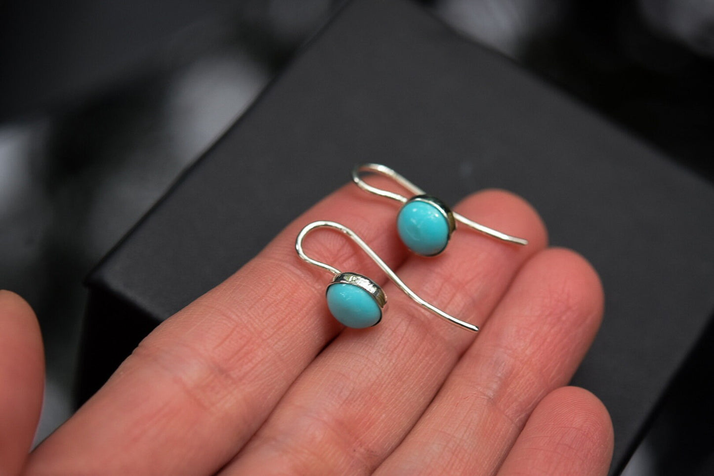 Medium Turquoise Earrings/ Sterling Silver/ Kingman Turquoise/ Turquoise Studs/ Turquoise Dangles/ 8mm