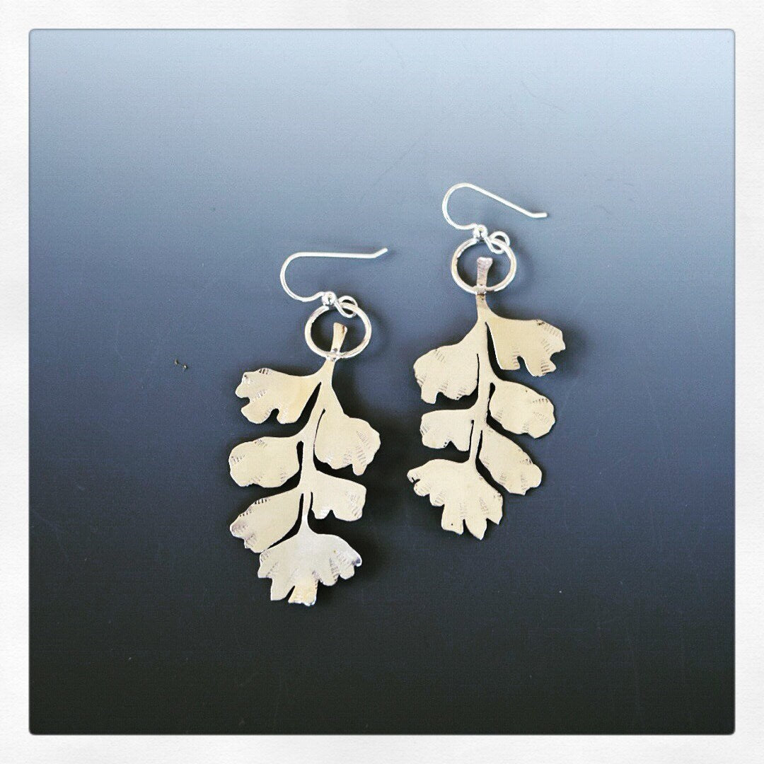 Maiden Hair Fern Earrings/ Sterling Silver/ Dangle Earrings