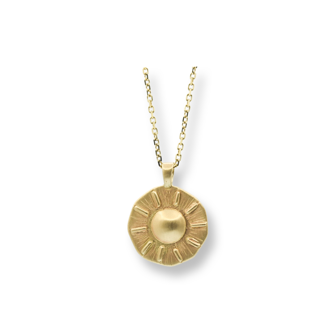 Solid 14k Gold Sun / Solid Gold Sun Necklace/ Ancient Sun Pendant/ Coin Sun Necklace/OOAK