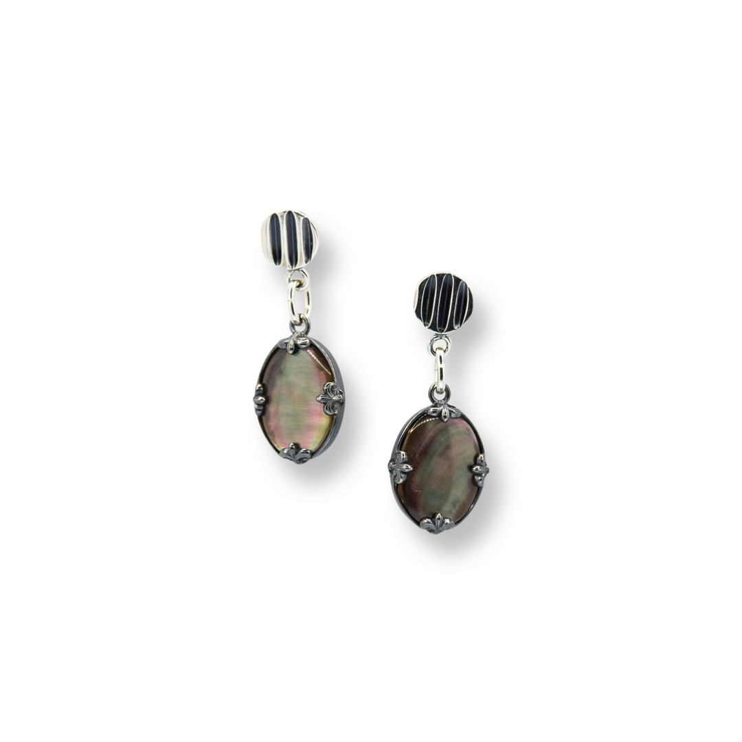 Black Mother of Pearl Post Earrings/Sterling Silver/ Black Mother of Pearl