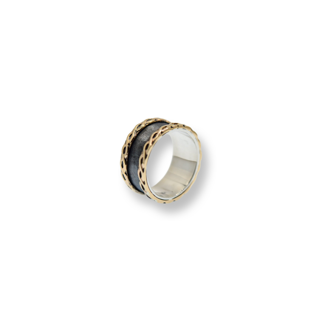 Black and Gold Ring/ Sterling Silver/ Gold Filled/ Unisex Ring/ Wedding Band