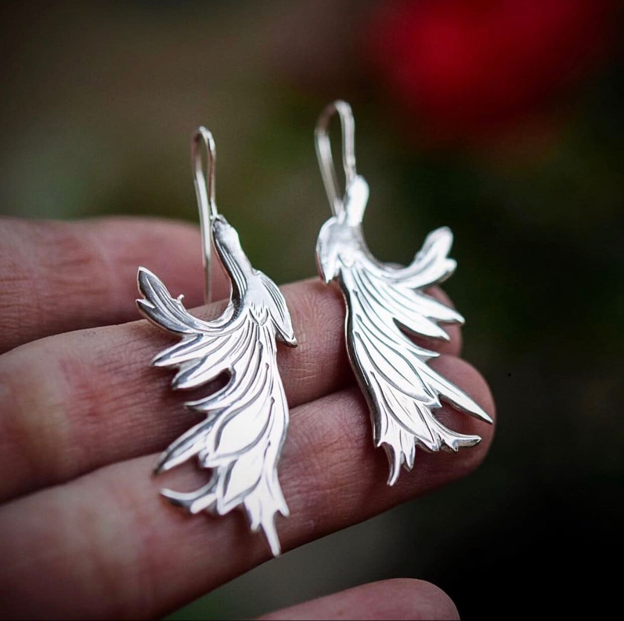 Leaf Earrings/ Sterling Silver/ Feather Earrings