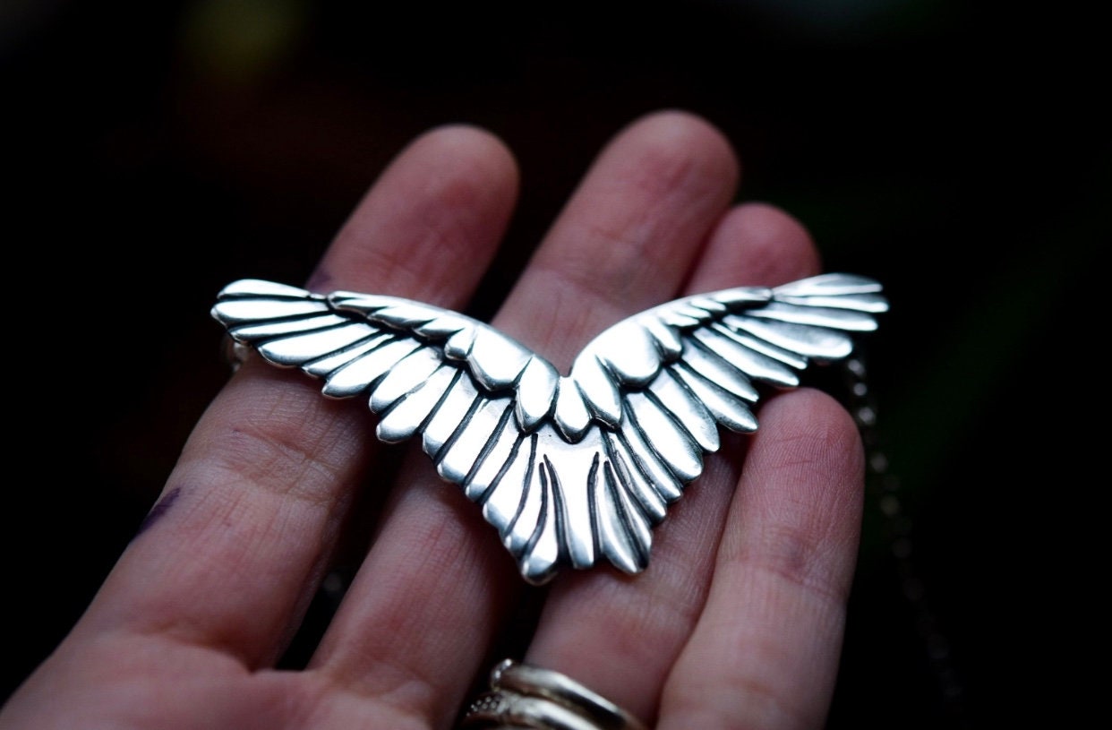 Large Wings Necklace/ Sterling Silver Wings