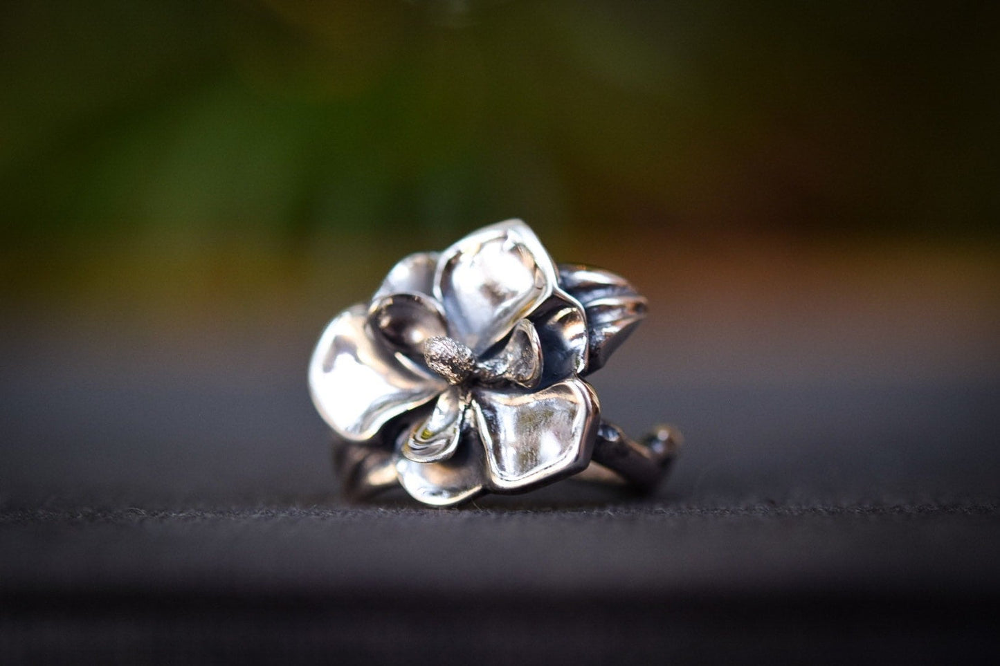 Magnolia Flower Branch Ring/ Sterling Silver