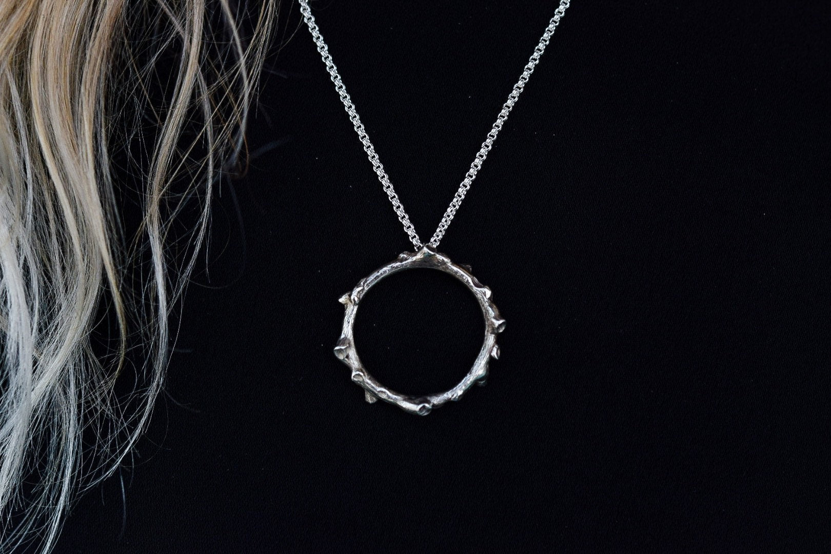 Branch Hoop Necklace/ Sterling Silver