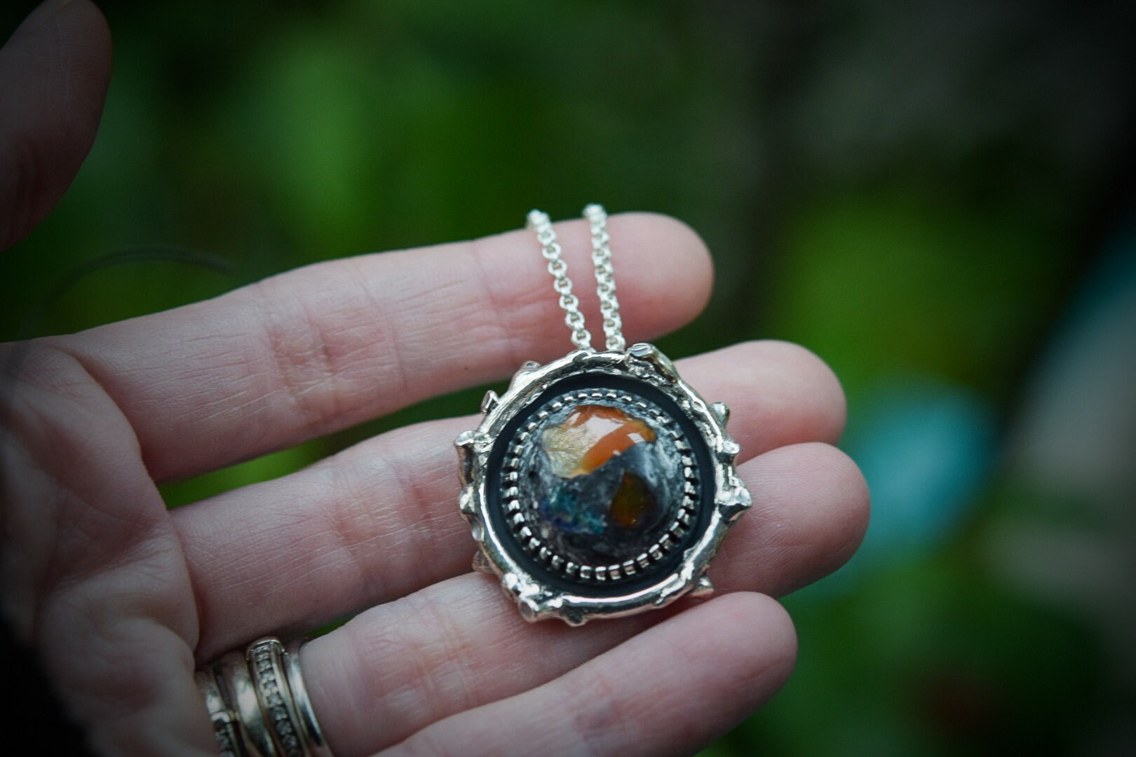 Mexican Opal Necklace/ Galaxy Opal/ Sterling Silver