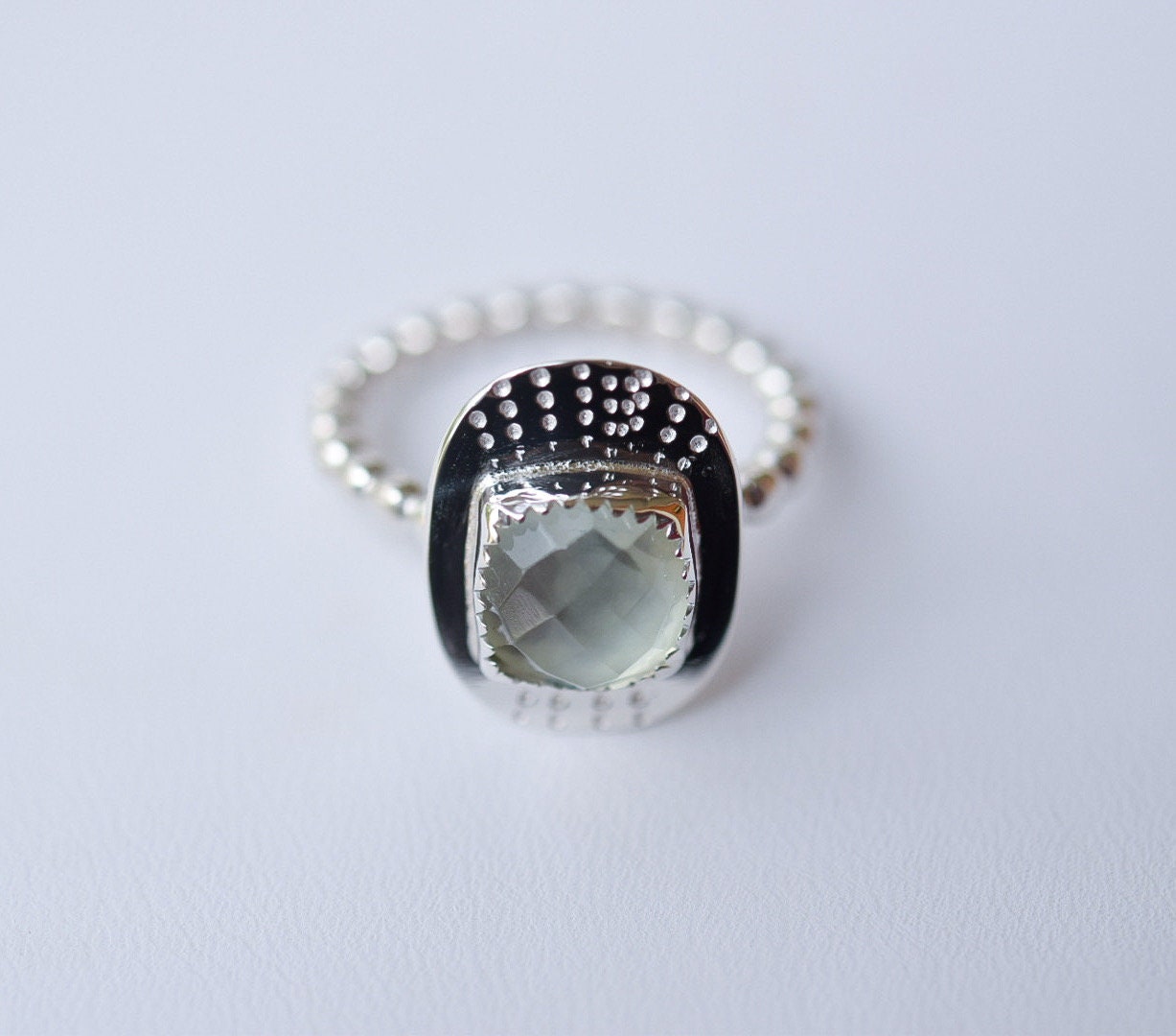 Prehnite Ring/ Sterling Silver/ Green Stone Ring