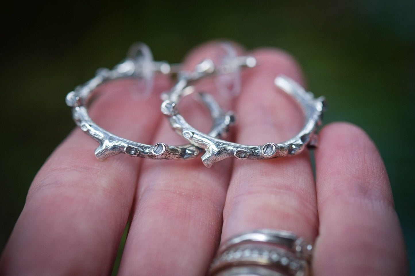 Branch Hoop Earrings/ Sterling Silver