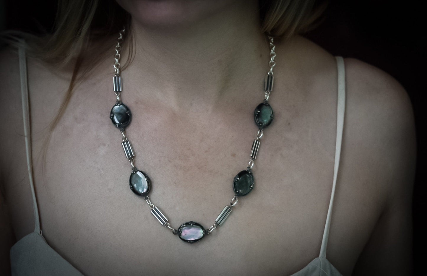 Mirrors Necklace/ Black Mother of Pearl/ Sterling Silver