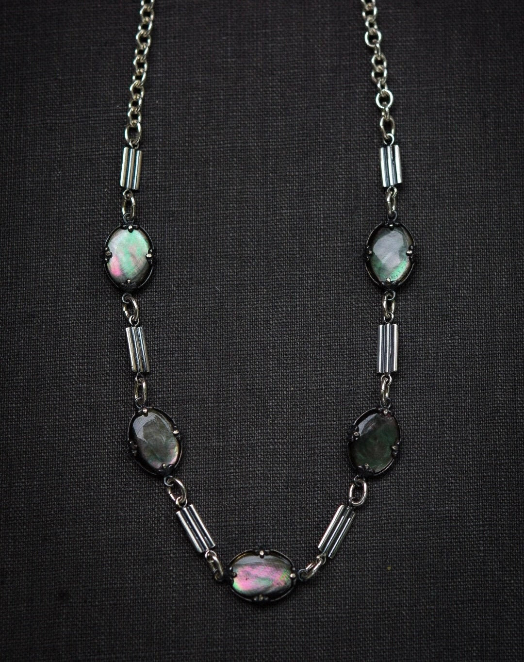 Mirrors Necklace/ Black Mother of Pearl/ Sterling Silver