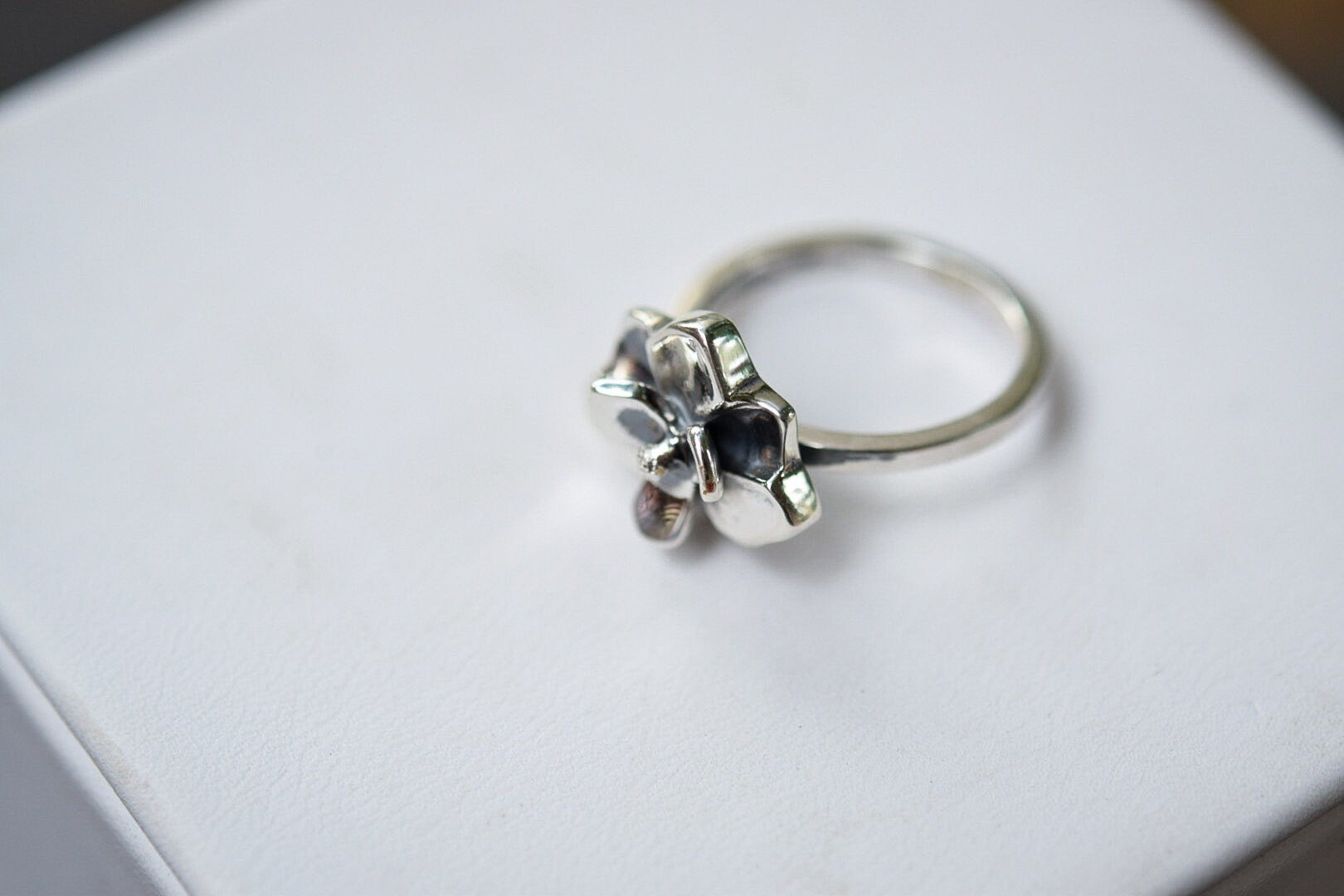 Small Magnolia Ring/ Sterling Silver/ Flower Stacking Ring