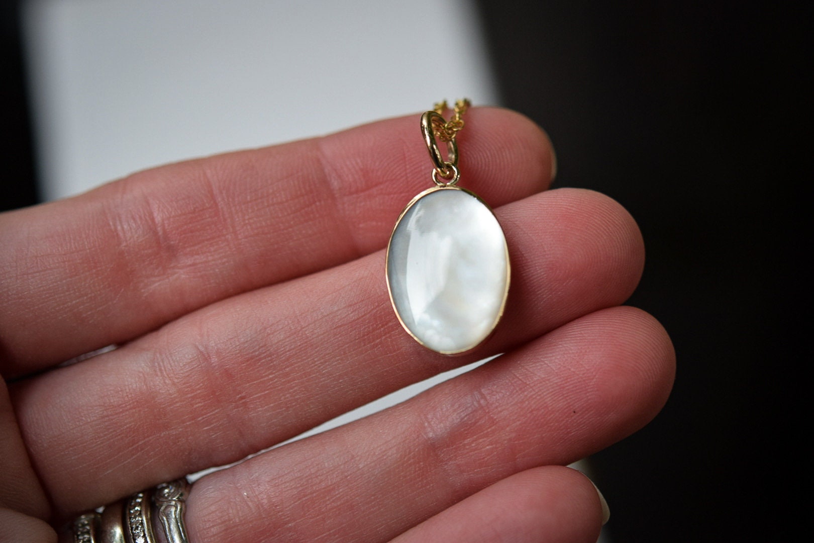 Mother Of Pearl Gold Necklace/ Gold-Filled