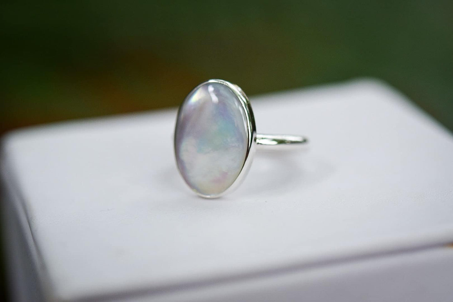 Mother of Pearl Ring/ Sterling Silver/ White Mother of Pearl