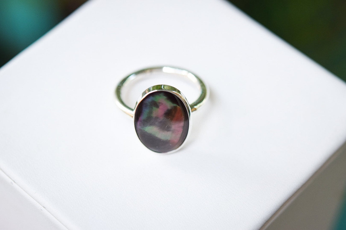 Black Mother of Pearl Ring/ Sterling Silver/ Mother of Pearl