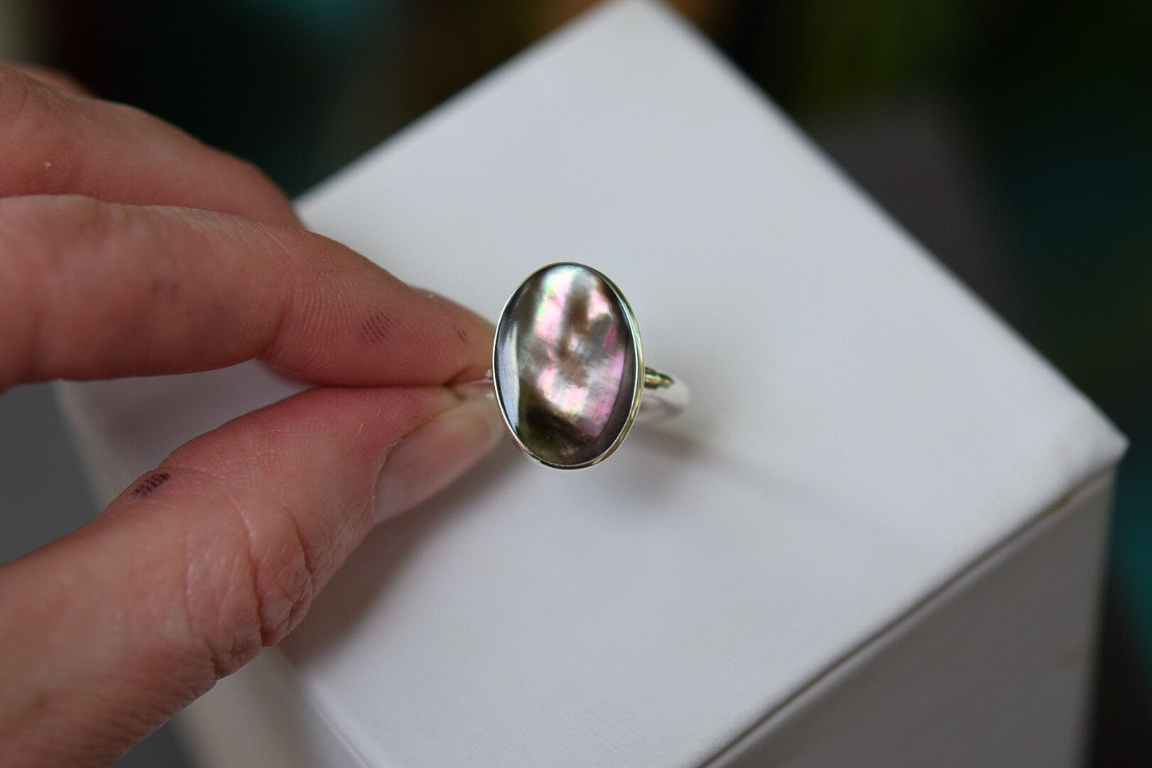Black Mother of Pearl Ring/ Sterling Silver/ Mother of Pearl