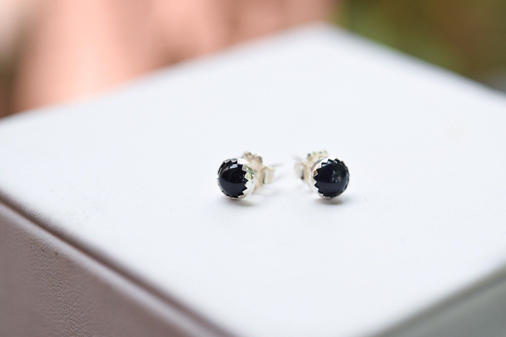 Small Black Onyx Studs/ Sterling Silver/ 5mm Stud Earrings