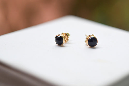 Gold Black Onyx Studs/ Solid 14k / 5mm Post Earrings