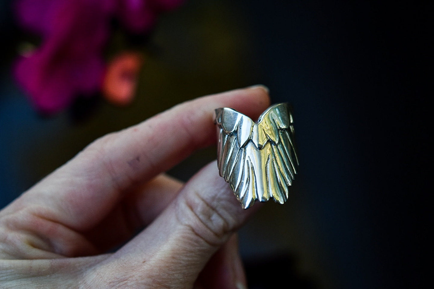Shield Ring/ Sterling Silver/ Wings Ring/ Wings Knuckle Ring