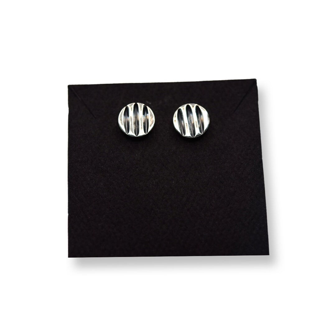 Striped Studs/ Sterling Silver/ Silver Post Earrings/ Circle Earrings