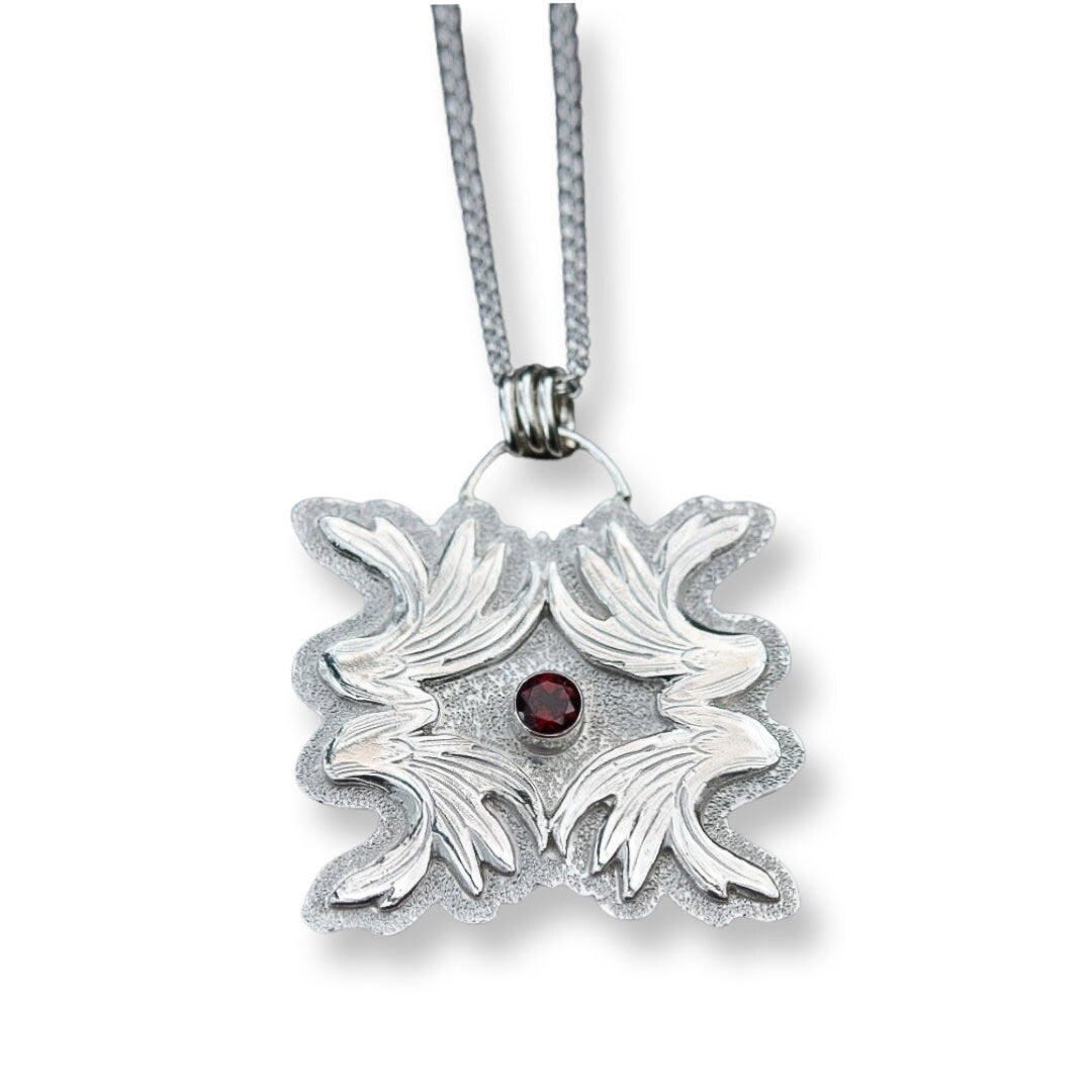 Garnet Necklace/ Sterling Silver/ Statement Necklace