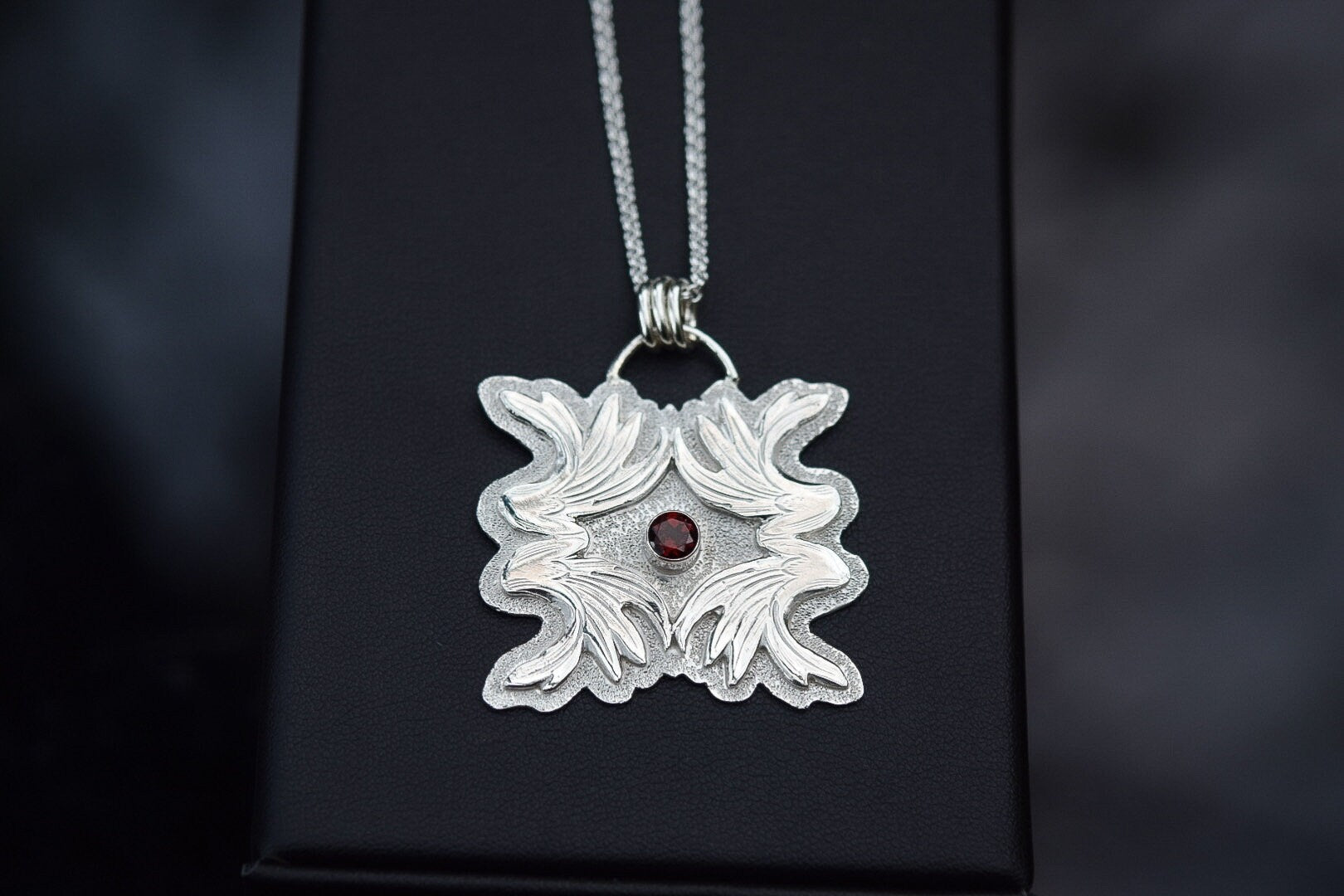 Garnet Necklace/ Sterling Silver/ Statement Necklace