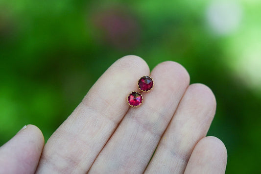 Solid Gold Ruby Studs/ 14k Gold/ 5mm Stud Earrings