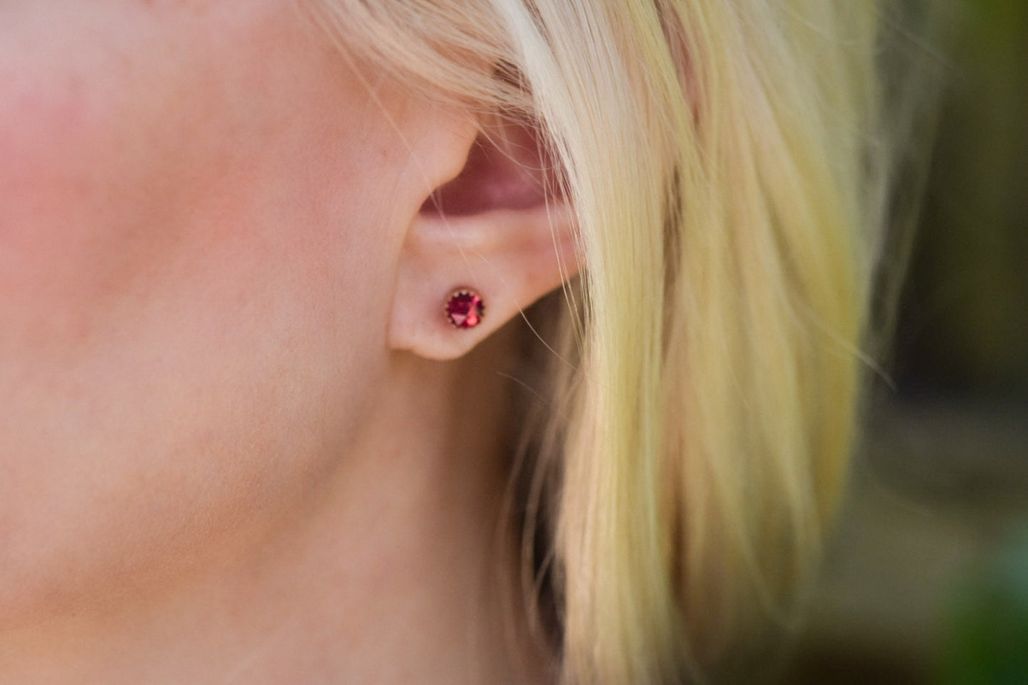 Solid Gold Ruby Studs/ 14k Gold/ 5mm Stud Earrings