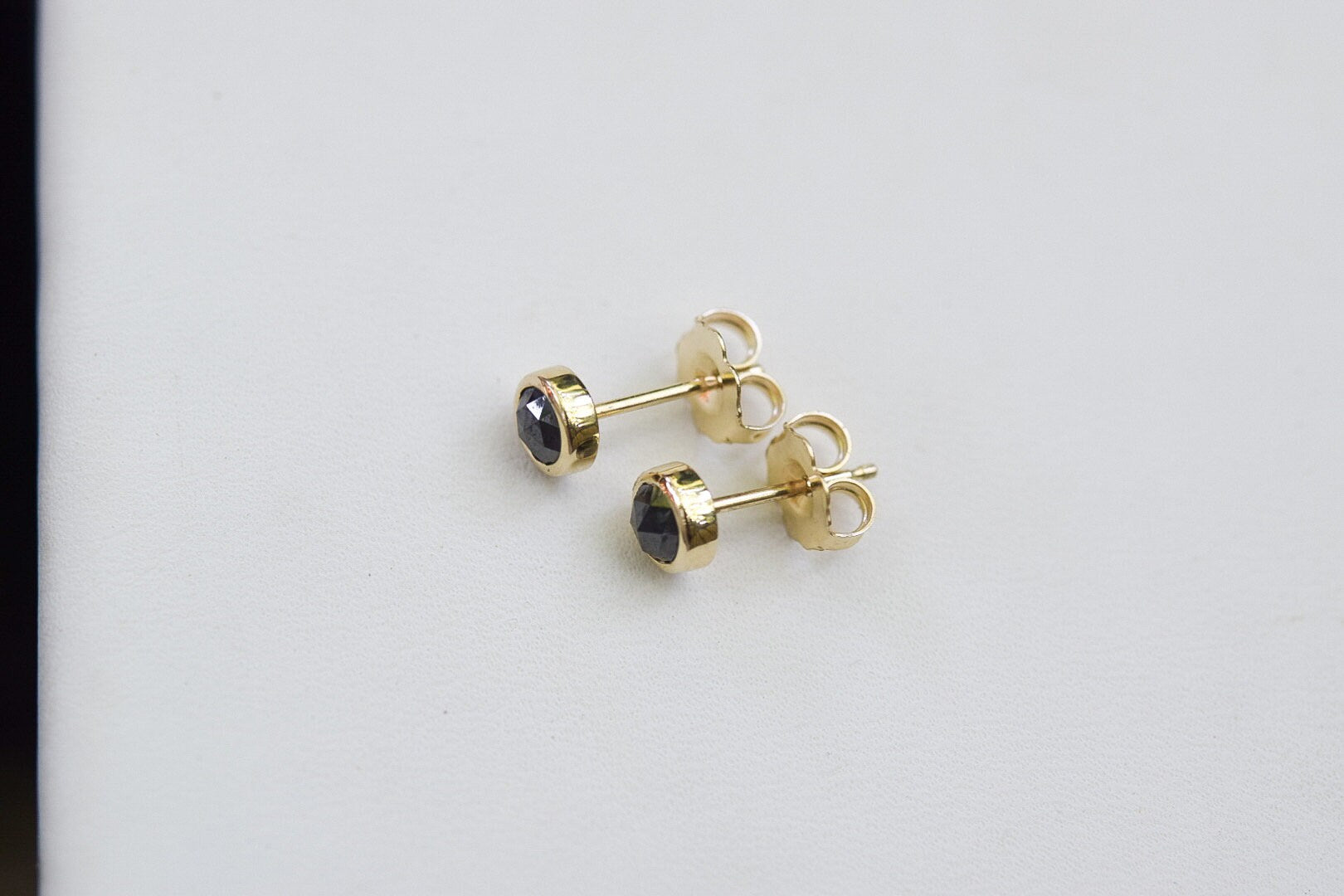14k Solid Gold Rose Cut Diamond Studs/ Natural Diamonds/ Black Diamond Earrings
