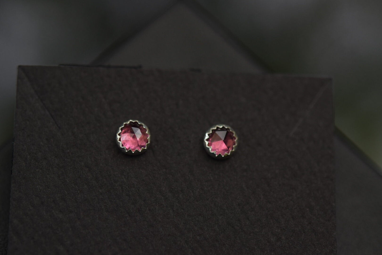 Rhodolite Garnet Studs/ Sterling Silver/ Rose cut garnet earrings