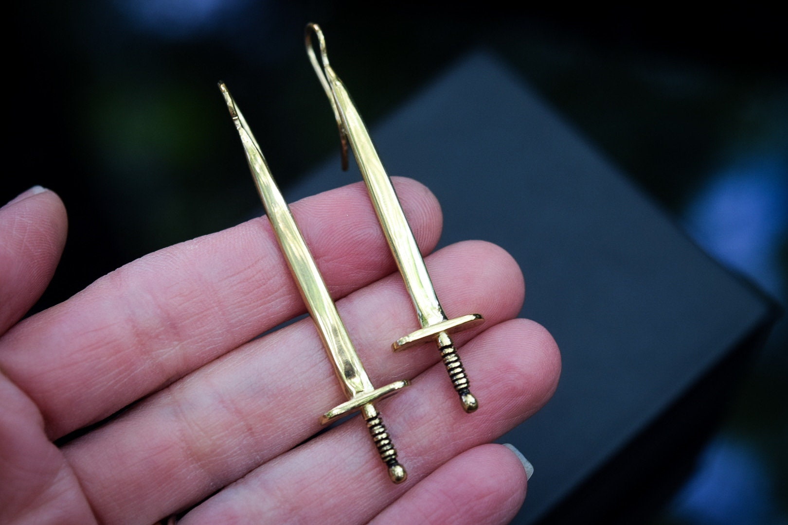 Gold Sword Earrings/ 14k Vermeil Sword Earrings/ Sword Dangles/ Sword Posts