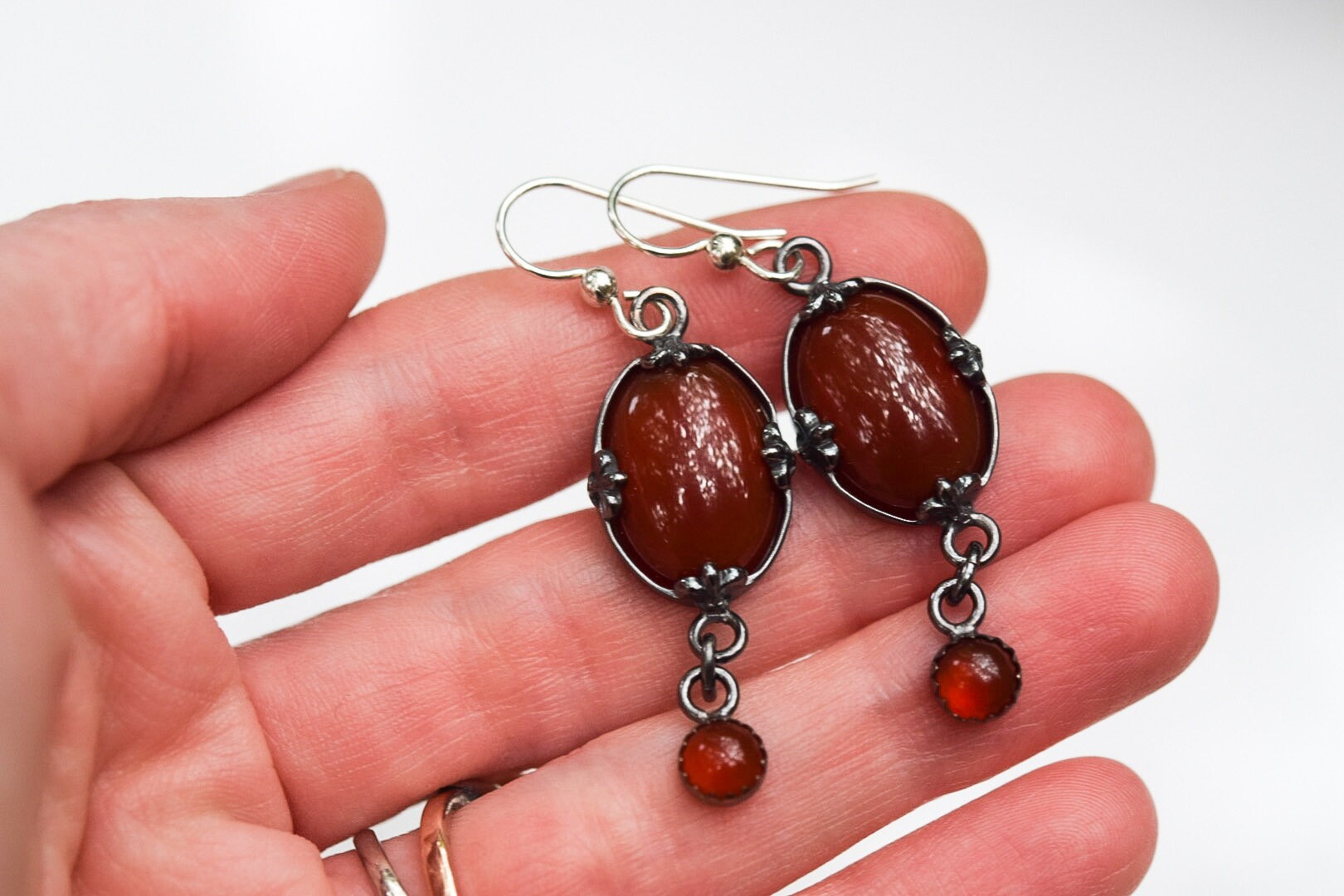 Carnelian Earrings/ Oxidized Sterling Silver