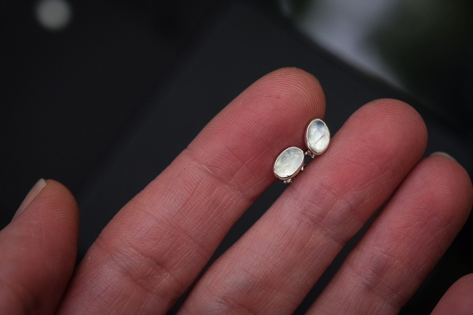 Oval Rainbow Moonstone Earrings/ Sterling Silver/ Small Post Earrings
