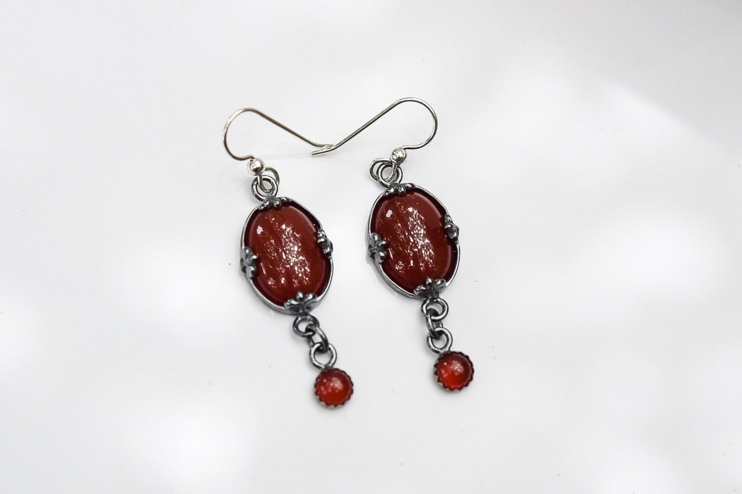 Carnelian Earrings/ Oxidized Sterling Silver