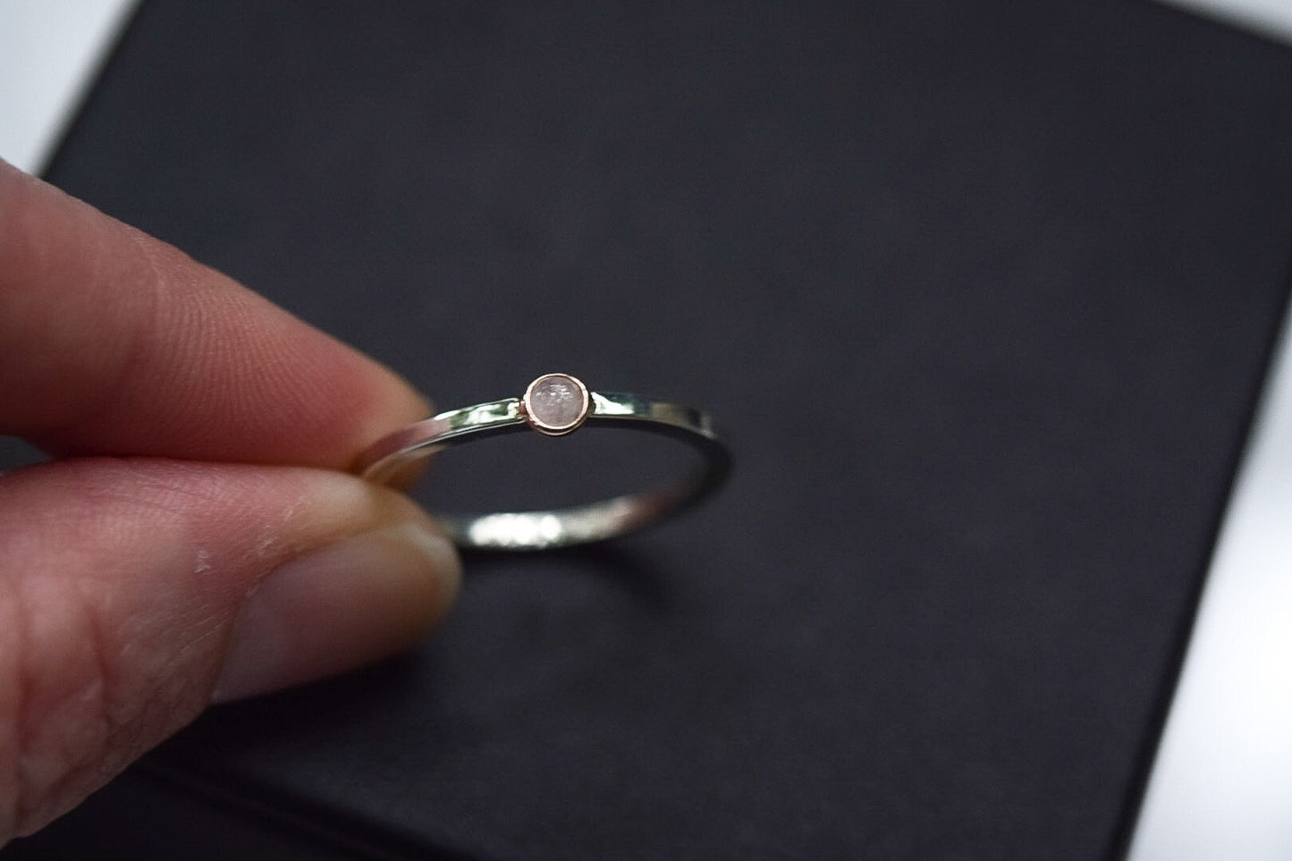 Rainbow Moonstone Ring/ Sterling Silver/ Solid 14k Rose Gold/ Stacking Ring