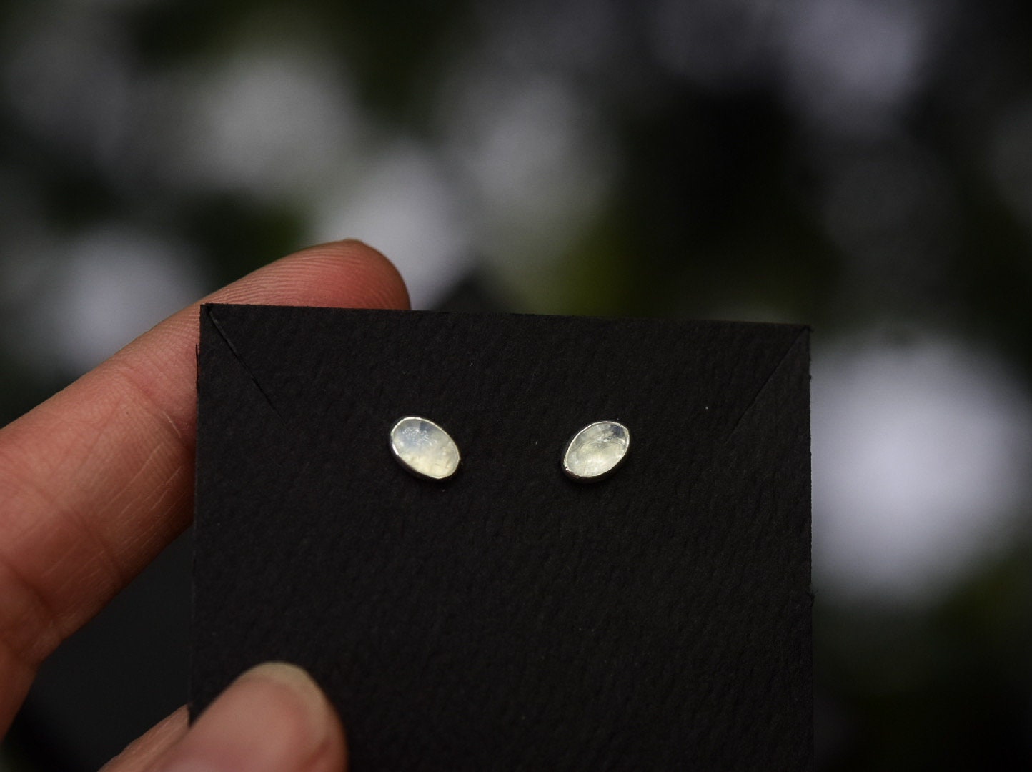 Oval Rainbow Moonstone Earrings/ Sterling Silver/ Small Post Earrings