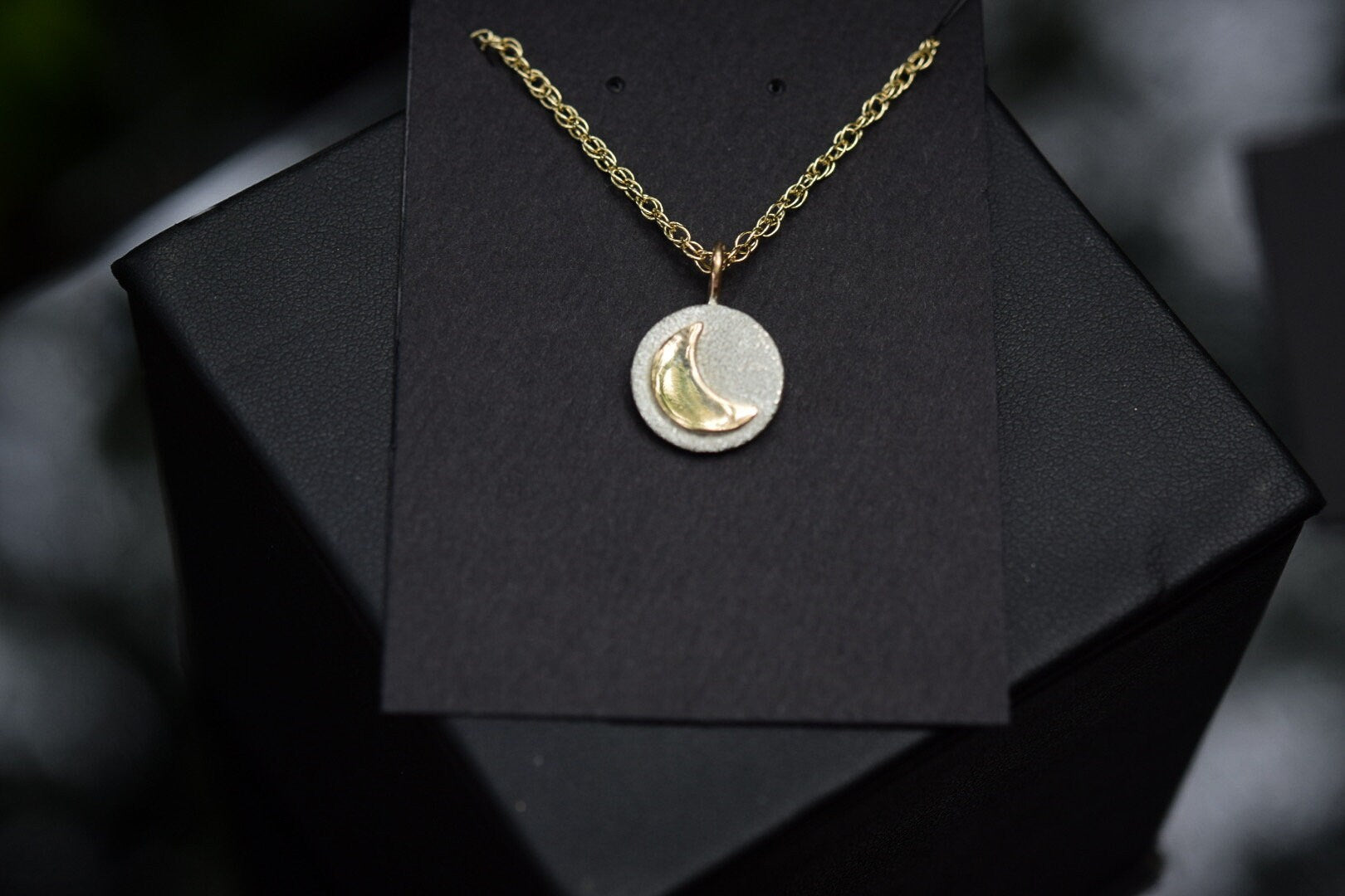 Crescent Moon Medallion Necklace/ Sterling Silver/ Gold Filled/ Mixed Metals/ Small Necklace/ Silver and Gold