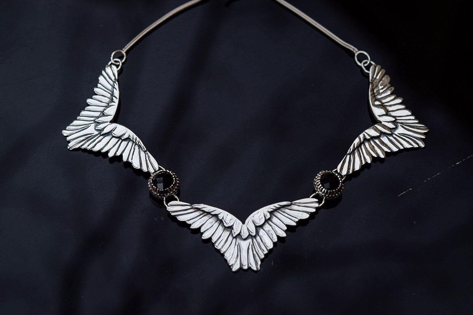Large Wing Collar Necklace/ Black Onyx/ Statement Necklace