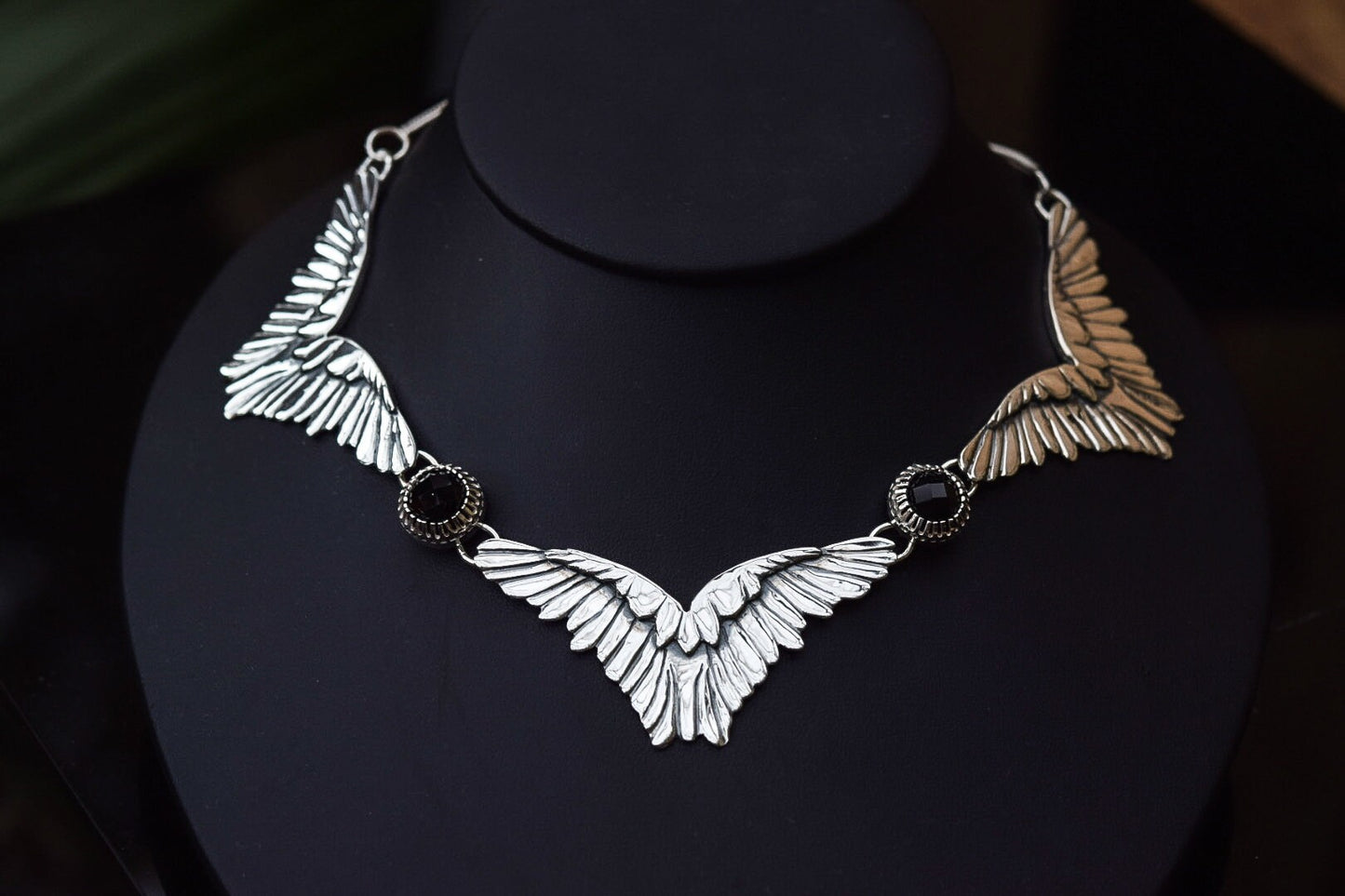 Large Wing Collar Necklace/ Black Onyx/ Statement Necklace