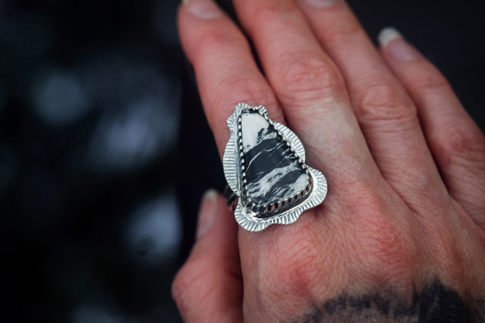 White Buffalo Ring / Sterling Silver